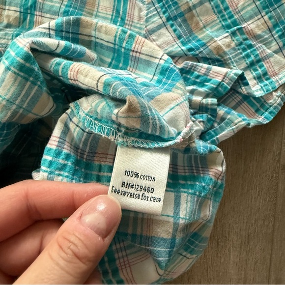 ❄️5 for $20❄️ Croft & Barrow Tiffany Blue Plaid Short Sleeve Button Down Top - Picture 4 of 4